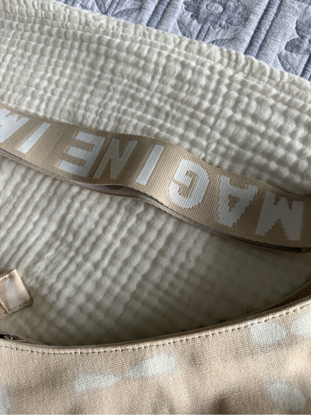 Canvas Shoulder Bag with Beige Logo Strap Brand New